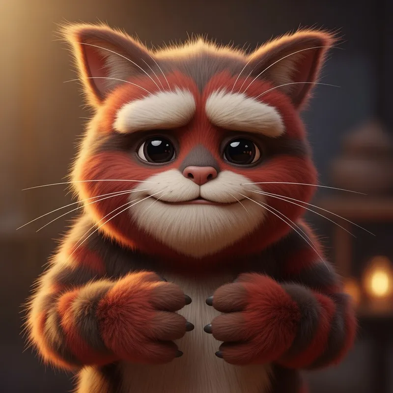 Cute Fuzzy Monster with Cat-Like Features