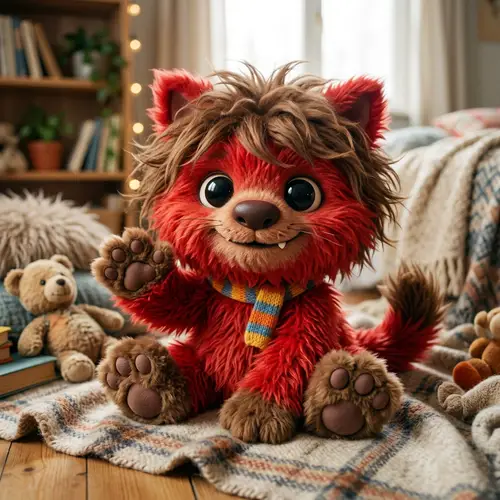 Cute Fuzzy Monster with Cat-Like Features