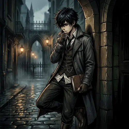 Gothic Anime Boy Detective | Dark Colors, Clamp Style