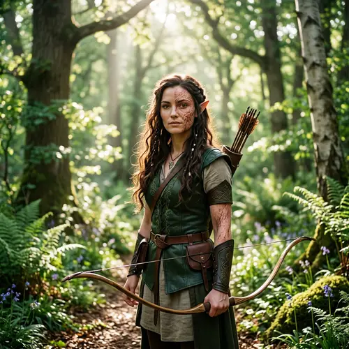 Striking Brunette Elf Woman with Half-Face Burn Scar