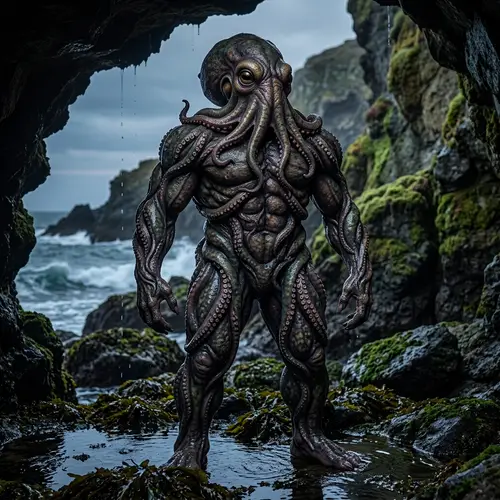 Muscular Humanoid Monster with Tentacle Covering and Octopus Face