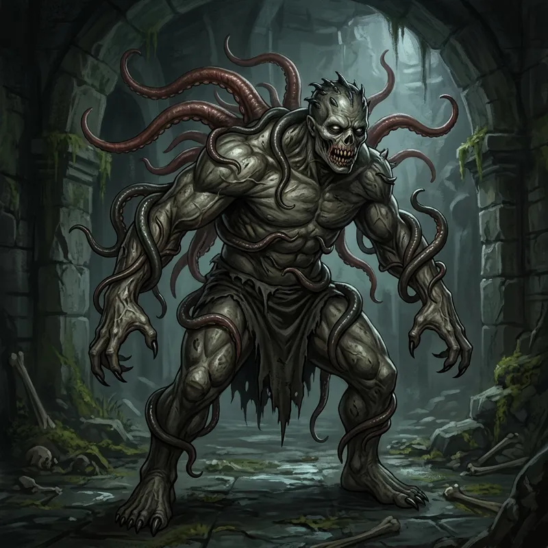 Chilling Tentacled Humanoid Monster - Realistic Artwork