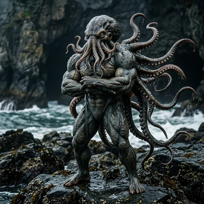 Realistic Humanoid Monster with Octopus Features | Unique Creature Design
