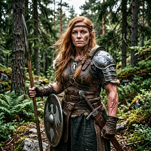 Battle-Ready Elf Woman in Rugged Leather Outfit