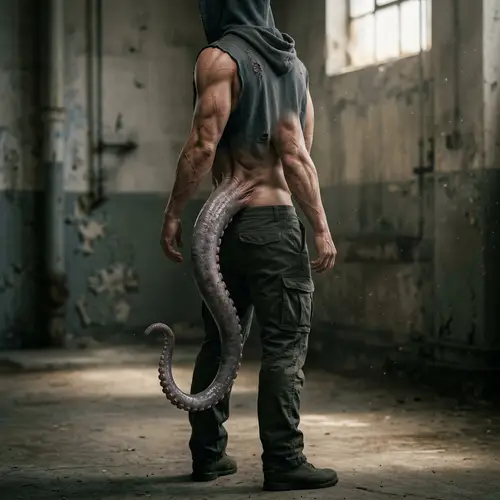 Muscular Humanoid Monster with Gray Tentacle - Realistic Physics
