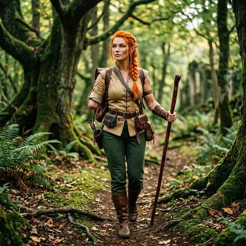 Unique Elf Woman with Orange Hair, One-Armed Heroine