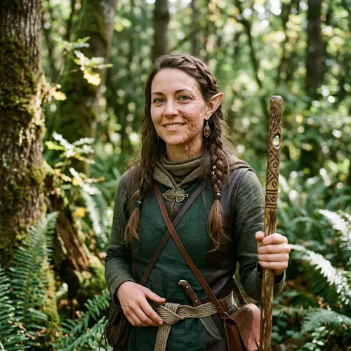 Resilient Elf Woman with Brunette Hair | Half-Face Burn Scar