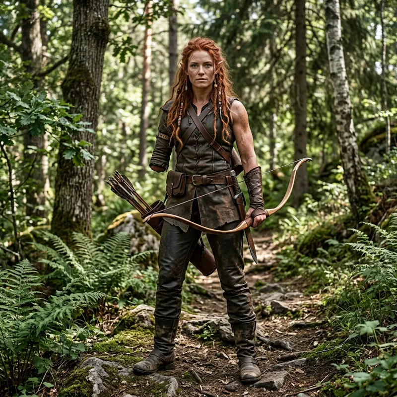 One-Armed Redhead Elf Woman in Leather Outfit