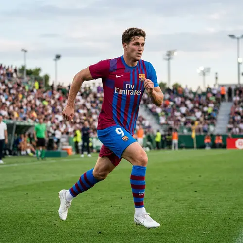 Fit Caucasian Male Football Player in Blue & Maroon Kit | Spanish Football Club