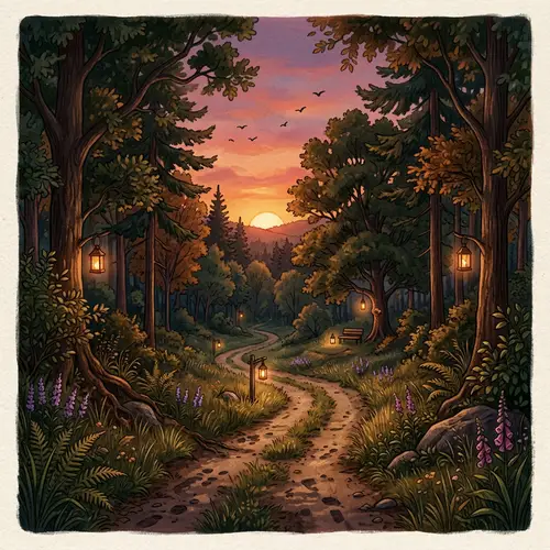 Serene Evening Landscape | Dusk Glow & Tall Trees