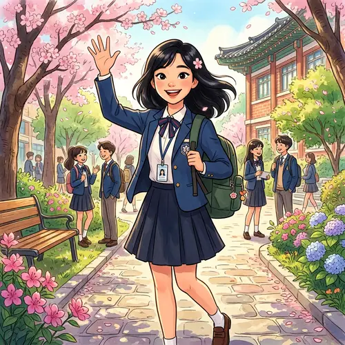 Korean High School Girl 2D Character - Classic Disney Style