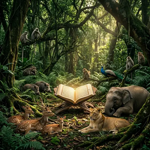 Sacred Quran in Jungle: Spiritual Harmony with Wildlife