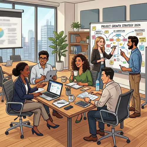Diverse Team Collaboration in Office Setting | Business Illustration