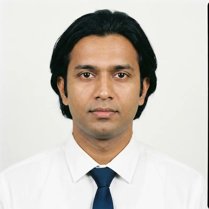 South Asian Man Mid-30s Passport-Style Photo