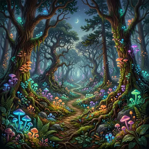 Mystical Forest with Glowing Mushrooms | Natural Beauty