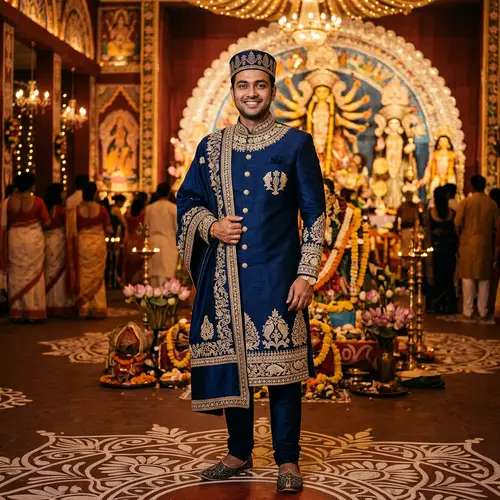 Modern Sherwani with Bengali Motifs for Celebrations