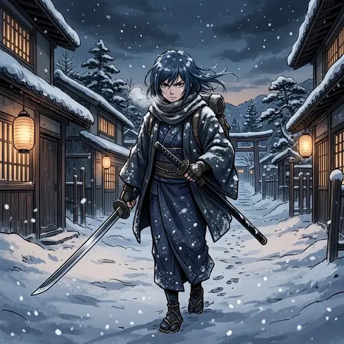 Manhwa Style Samurai Girl in Winter Japan with Katana | Revenge