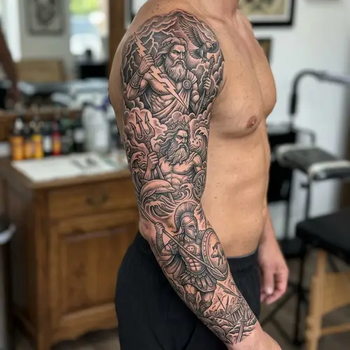 Greek Gods Tattoo from Shoulder to Forearm