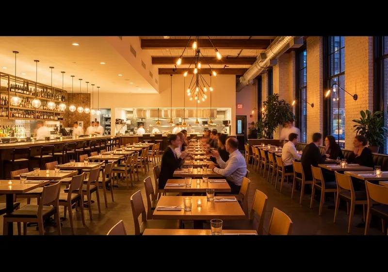 Modern Restaurant Interior with Warm Lighting Modern Restaurant Interior with Warm Lighting