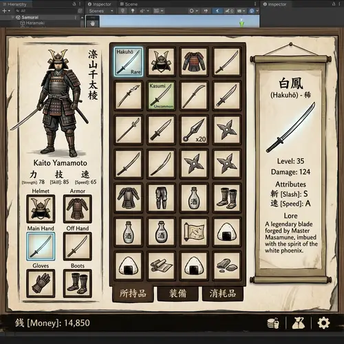 Samurai and Swordsmen Inventory System - Minimalistic Design for Unity