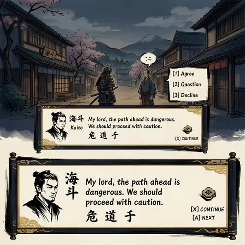 Samurai & Swordsman Game Dialogue Interface in Old Japan