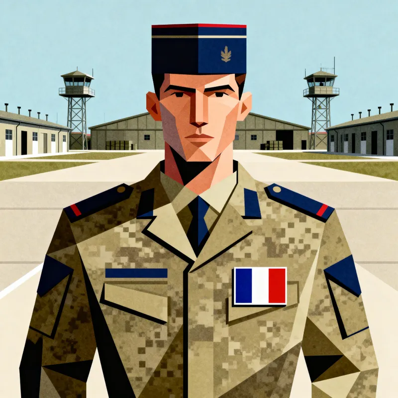 French Soldier in Uniform with Logo Background