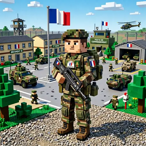 French Soldier in Uniform with Logo Background