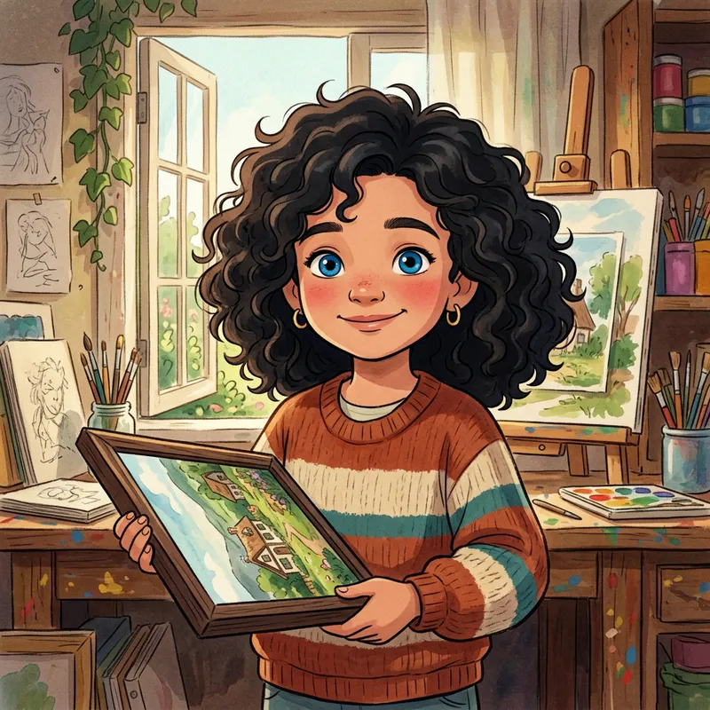 Sideways Smiling Girl Art: Classic Disney-Style Image