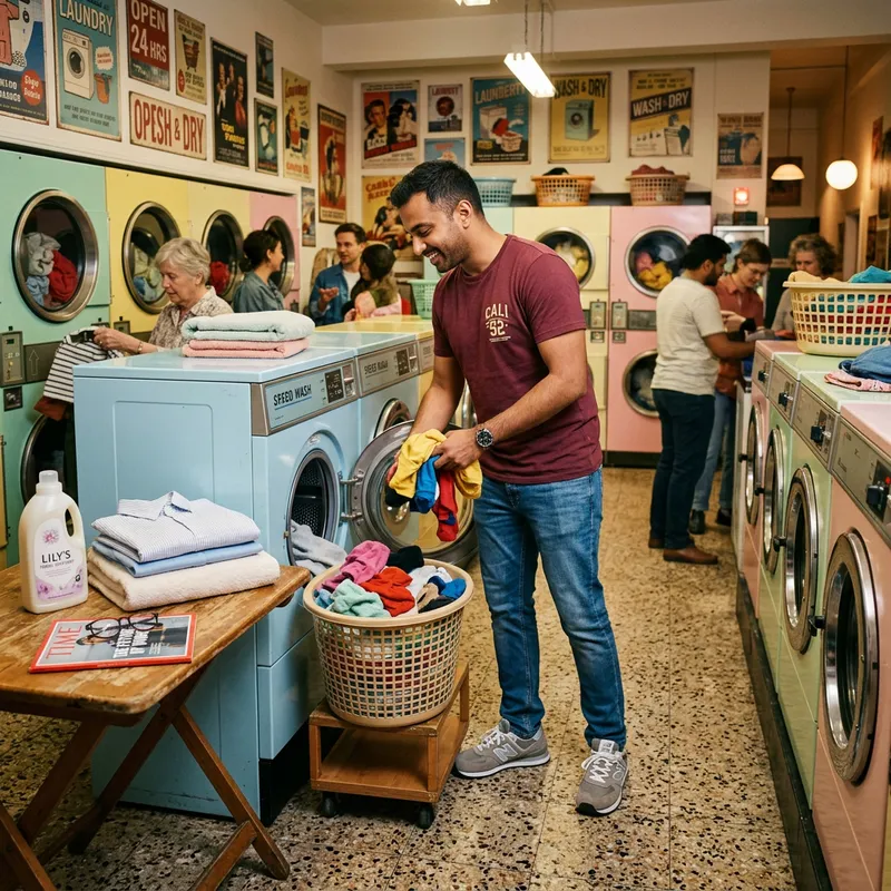 Man in a Launderette: A Vibrant Laundry Experience