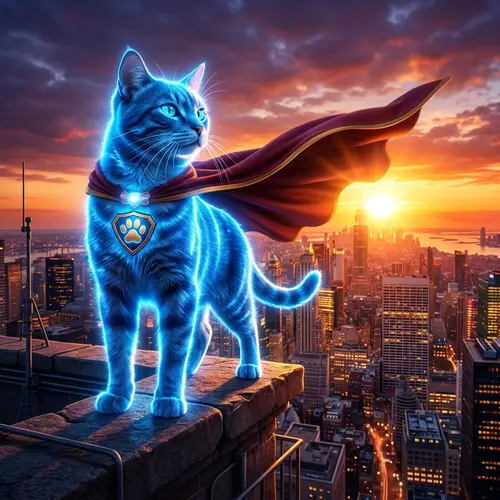 Hero Cat: Feline Superpowers & Radiant Blue Fur