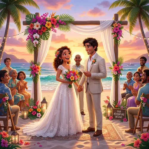 Pixar Style Beach Wedding Animation