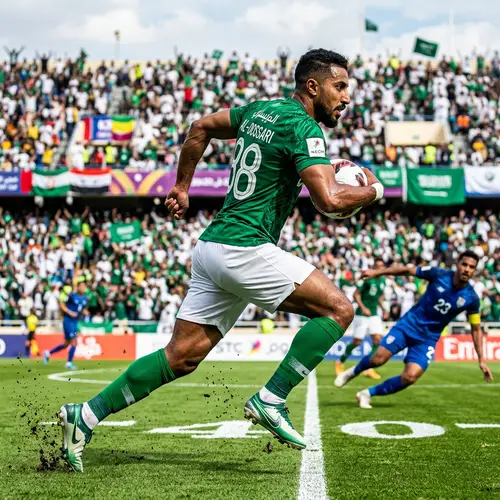 Athletic Arabic Football Player on Vibrant Field | Action Artwork