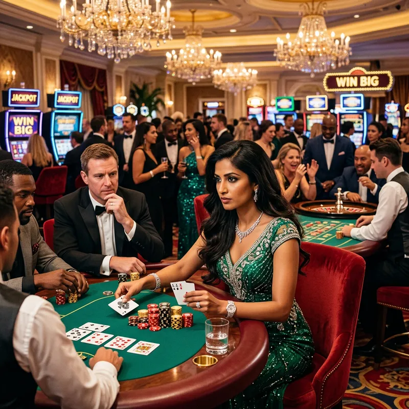 Elegant Woman Playing Poker in Casino