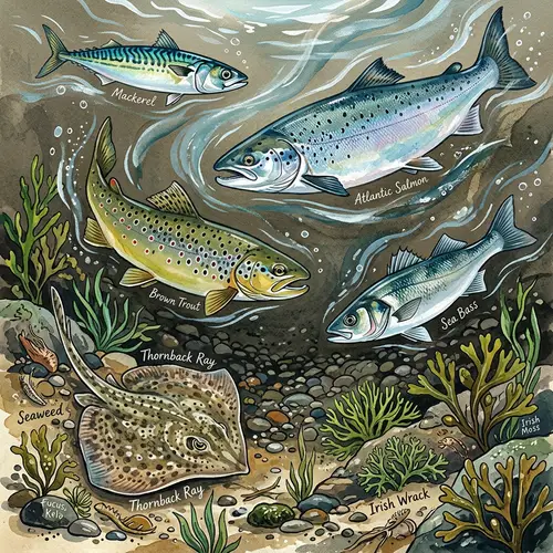 Vibrant Illustration of Irish Fish Species | Underwater Artwork