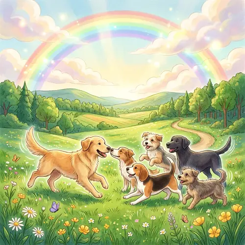Dog's Joyful Journey Across the Rainbow Bridge