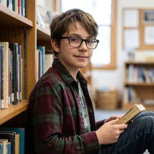 Young Boy with Glasses and Hint of Moustache