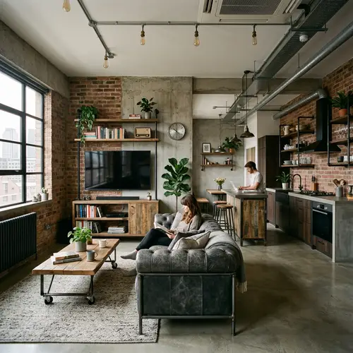 Industrial Style Living Room Ideas with TV & Sofa