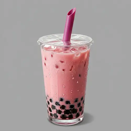 Realistic Pink Boba Tea in Transparent Glass