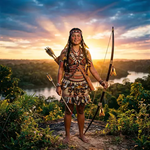 Strong Indigenous Brazilian Woman with Bow and Arrows