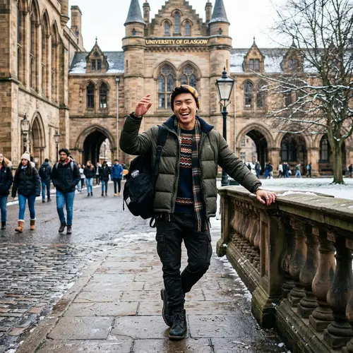 Stylish Winter Outfit: Confident Young Man - University Architecture