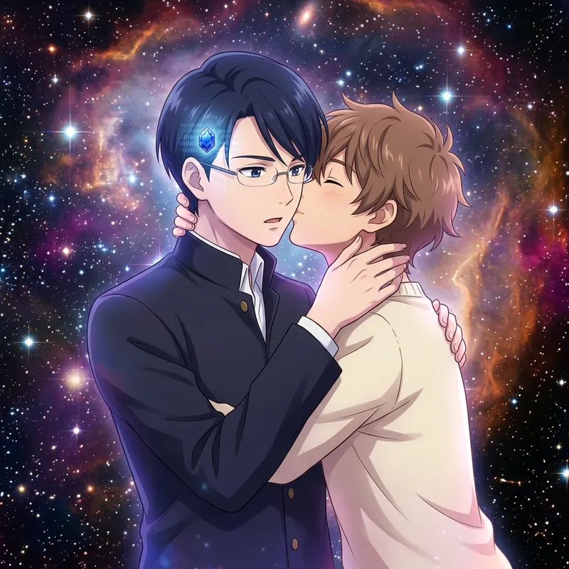 Intense Anime Kiss in Realistic Space between Friends Intense Anime Kiss in Realistic Space between Friends
