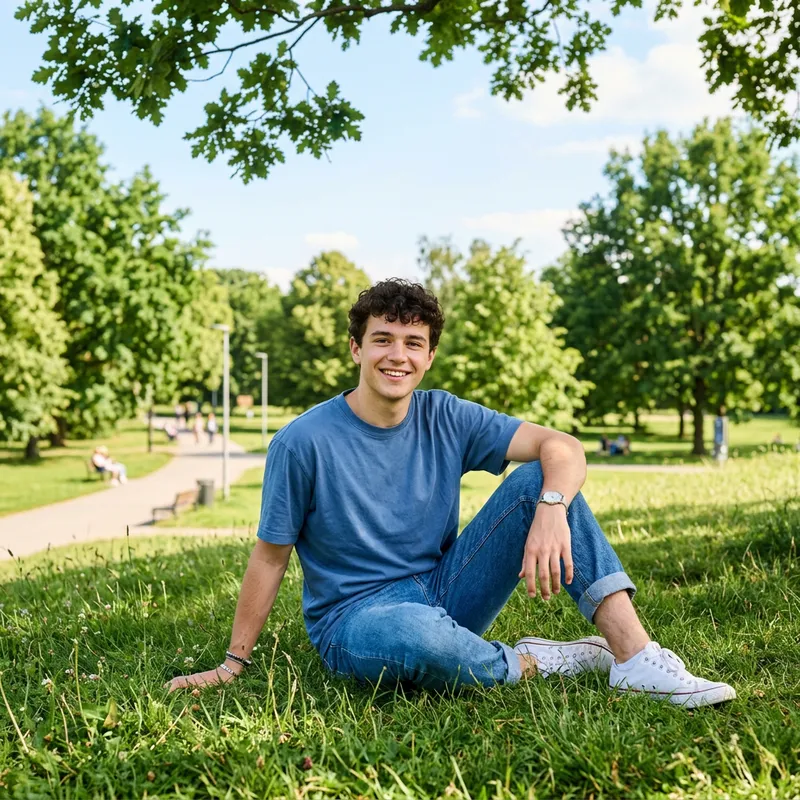 Casual Park Vibes: Young Man on Grass Casual Park Vibes: Young Man on Grass