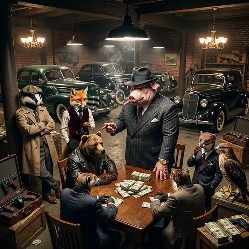 Gangster Animal Meeting: Boss Hog, Guns, Money, Cars