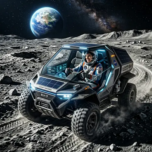 Elon Musk Driving Tesla Cyba Truck on Moon - Futuristic Space Exploration