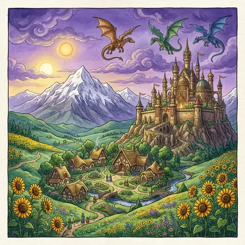 Enchanting Land with Twin Suns and Grand Palace | Elvish Village & Dragons