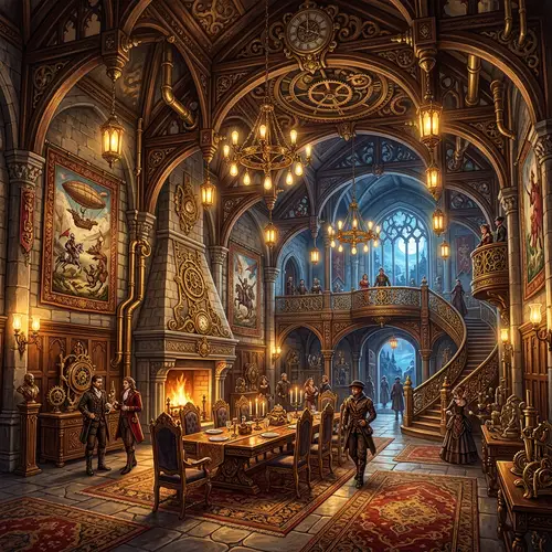 Steampunk Medieval Castle Interior Art