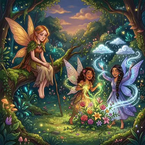Fiammetta Fairy Watching Magic Sisters | Enchanting Illustration