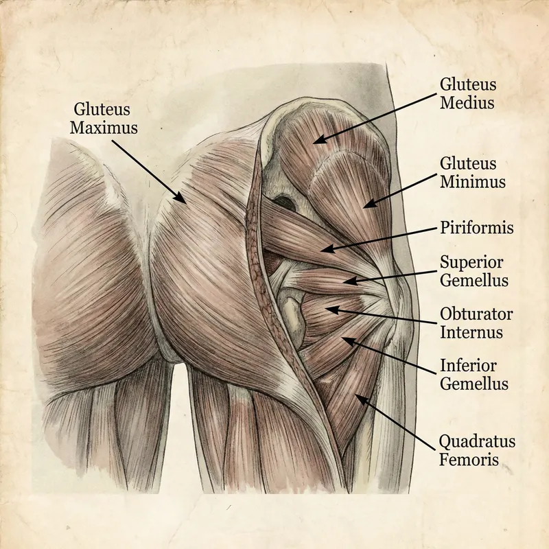 Anatomy of Human Butt Muscles with Labels