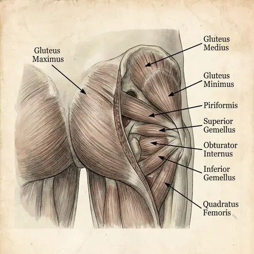 Anatomy of Human Butt Muscles with Labels
