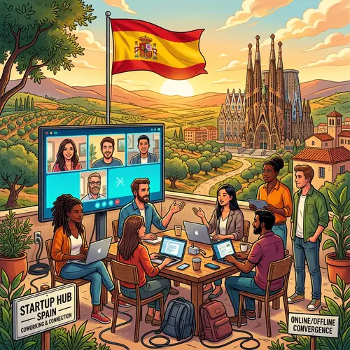 Digital Nomads Exchange in Vibrant Spanish Landscape